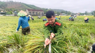Lực lượng Công an dầm mình giúp dân khắc phục hậu quả dông, lốc
